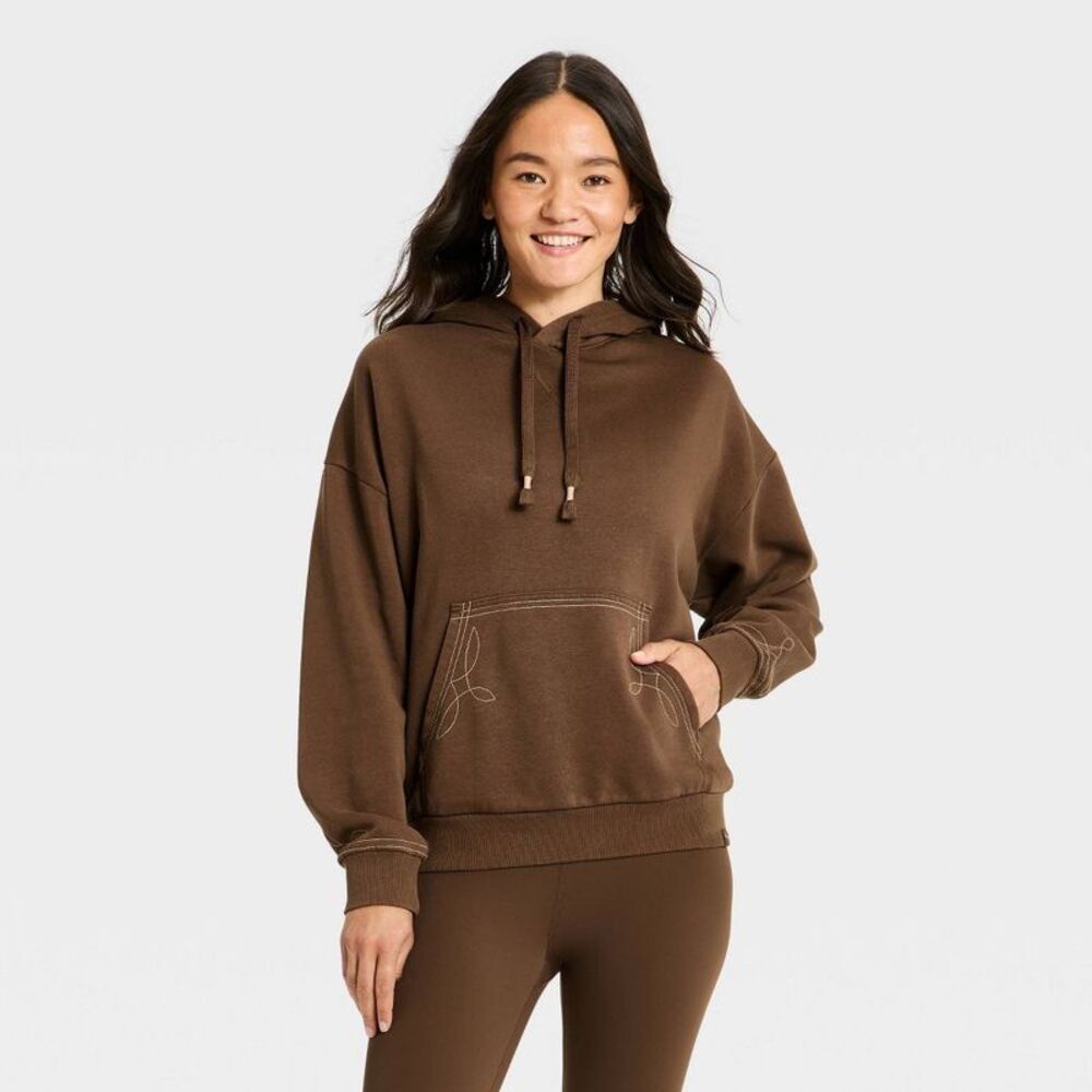 Women's Active Patch Knit Hooded Sweatshirt - JoyLab Brown XL